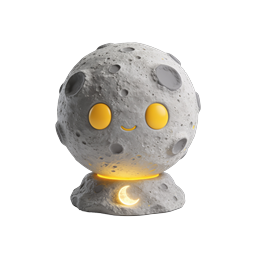 Cute 3D Moon Character with Glowing Nightlight Base