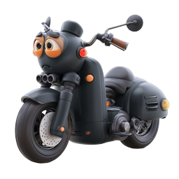 Cute Cartoon Motorcycle Character 3D Icon