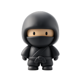 Süßes 3D-Ninja-Charakter-Icon | Schwarzer kapuzierter Krieger