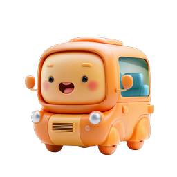 Cute Cartoon Orange Bus Character 3D Icon
