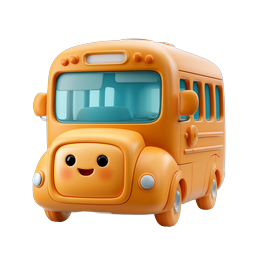 Cute Orange Bus Icon - Adorable 3D Cartoon Vehicle