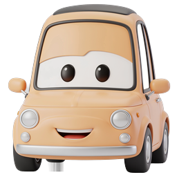 Cute Cartoon Orange Car Character Icon - Pixar Style 3D