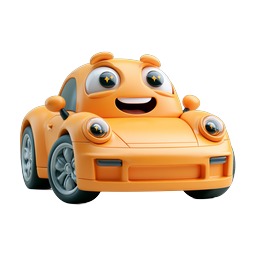 Simpatico personaggio auto cartoon arancione - Icona renderizzata in 3D