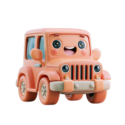 Ícone de Personagem Jeep Laranja Fofo - Estilo Desenho Animado 3D