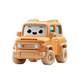 Icône de SUV jouet orange mignon style dessin animé - Style argile 3D