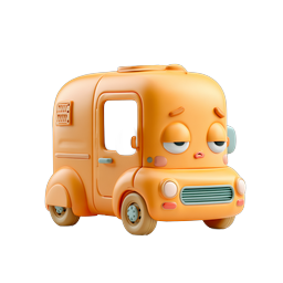 Cute Orange Kawaii Truck 3D Icon | Adorable Cartoon Vehicle