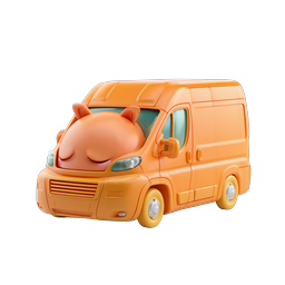 可爱橙色面包车 3D 图标（含睡觉的小猫角色）