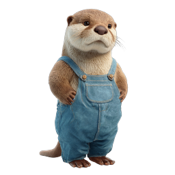 Cute Otter in Denim Overalls Realistic Icon