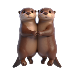 Cute Otter Pair 3D Icon - Adorable Animal Illustration