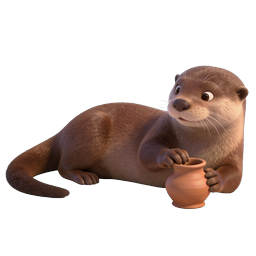 Adorable 3D Otter Holding Clay Pot - Cute Animal Icon