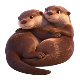 Cute Otters Hugging - Adorable 3D Animal Icon