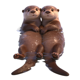Cute Otters Holding Paws Heart Shape 3D Icon