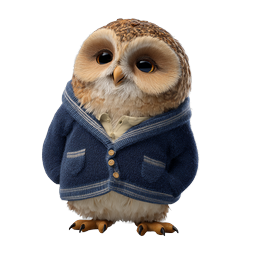 Cute Owl Wearing Blue Cardigan Sweater Icon