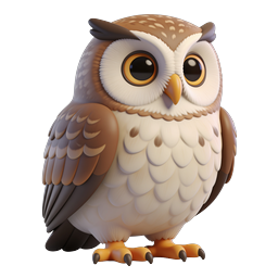Cute 3D Owl Character Icon - Adorable Brown Bird