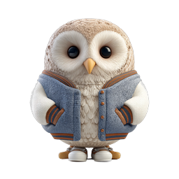 Cute Owl Character in Varsity Jacket 3D Icon