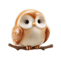 Cute Owl Perched on Branch - Realistic Wildlife Icon
