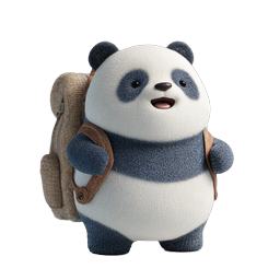 Cute Panda with Backpack 3D Icon - Adorable Wildlife Character