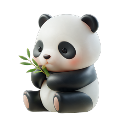 Cute 3D Panda with Bamboo Icon - Clay Style