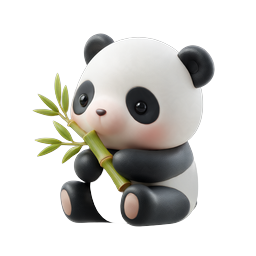 Cute 3D Clay Baby Panda Eating Bamboo Icon
