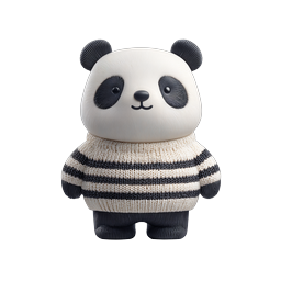 Icono de adorable personaje de panda 3D con suéter de punto