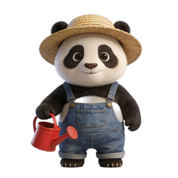 Cute 3D Panda Farmer with Watering Can - Adorable Mascot Icon