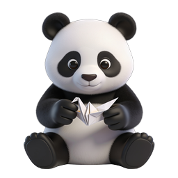 Cute 3D Panda Holding Paper Origami Boat Icon