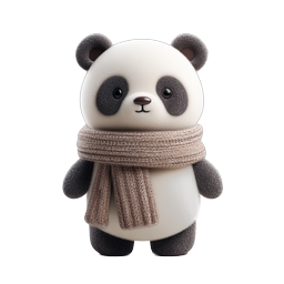 Cute Fluffy Panda with Knitted Scarf Icon