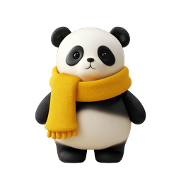 黄色いマフラーを巻いた可愛い赤ちゃんパンダの 3D アイコン