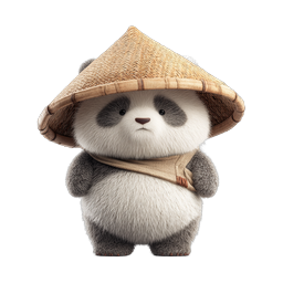 Cute Baby Panda with Traditional Straw Hat - 3D Icon