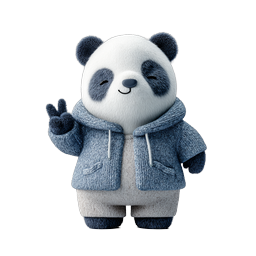 Cute Waving Panda Character in Blue Hoodie
