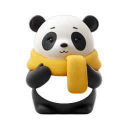 黄色いマフラーを巻いた可愛い冬のパンダアイコン - 3D クレイスタイル