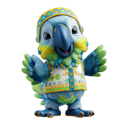 Cute Clay-Style Parrot Character Icon with Tribal Outfit