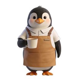 Cute Penguin Barista Icon for Coffee Shops and Cafes