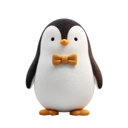Cute Penguin with Bow Tie - 3D Clay Style Icon