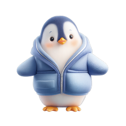 Cute Baby Penguin in Blue Hoodie - Adorable 3D Character Icon