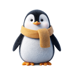 Cute Fluffy Penguin with Scarf - 3D Realistic Icon