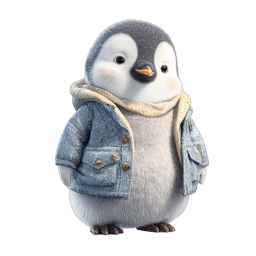 Cute Baby Penguin in Denim Jacket - Adorable 3D Animal Icon