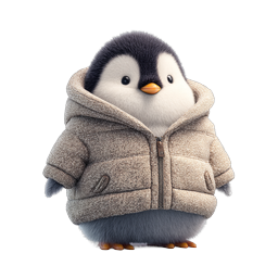 Cucciolo di pinguino carino con piumino - adorabile icona 3D
