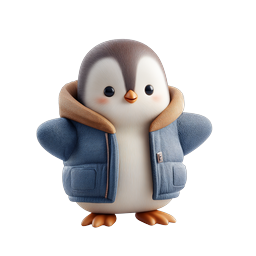 Ícone 3D de Pinguim Bebê Fofo com Jaqueta Jeans