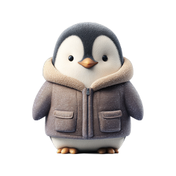 Adorable Cute Penguin in Winter Coat - 3D Icon
