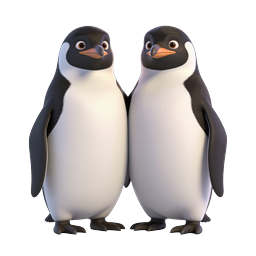 Ícone de desenho animado adorável de casal de pinguins 3D