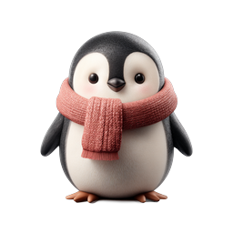 Cute Penguin with Pink Knitted Scarf - Winter Animal Icon