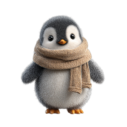 Adorable Fluffy Baby Penguin with Knitted Winter Scarf Icon