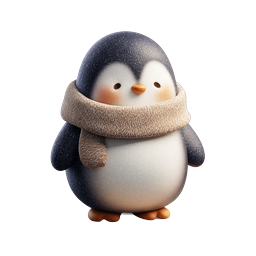 Cute Penguin with Scarf Clay-Style 3D Icon