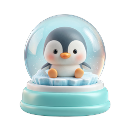 Cute Penguin Snow Globe - Adorable 3D Winter Icon
