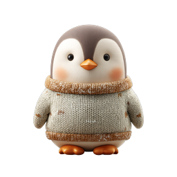Cute Penguin in Knitted Sweater 3D Character Icon