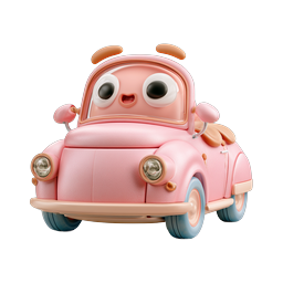 Nhân vật ô tô màu hồng dễ thương - Biểu tượng 3D Kawaii đáng yêu
