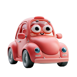 Personnage de voiture de dessin animé rose mignon - Icône de style argile 3D