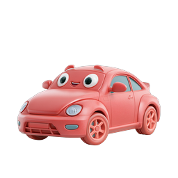 Cute Pink Cartoon Car Character Icon - 3D Clay Style