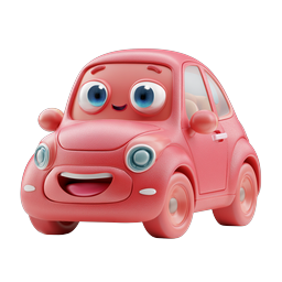 Cute Pink Car Character - Adorable 3D Clay Style Icon